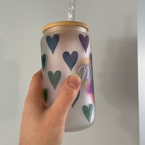 Mom Gift Libby glass cup Mum vibes with bamboo lid and glass straw - Picture 4 of 8